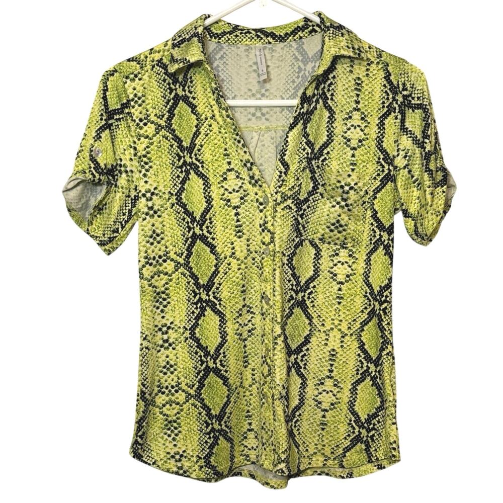 DNA Couture Neon Snake Print Button Front Blouse Size Small Y2K